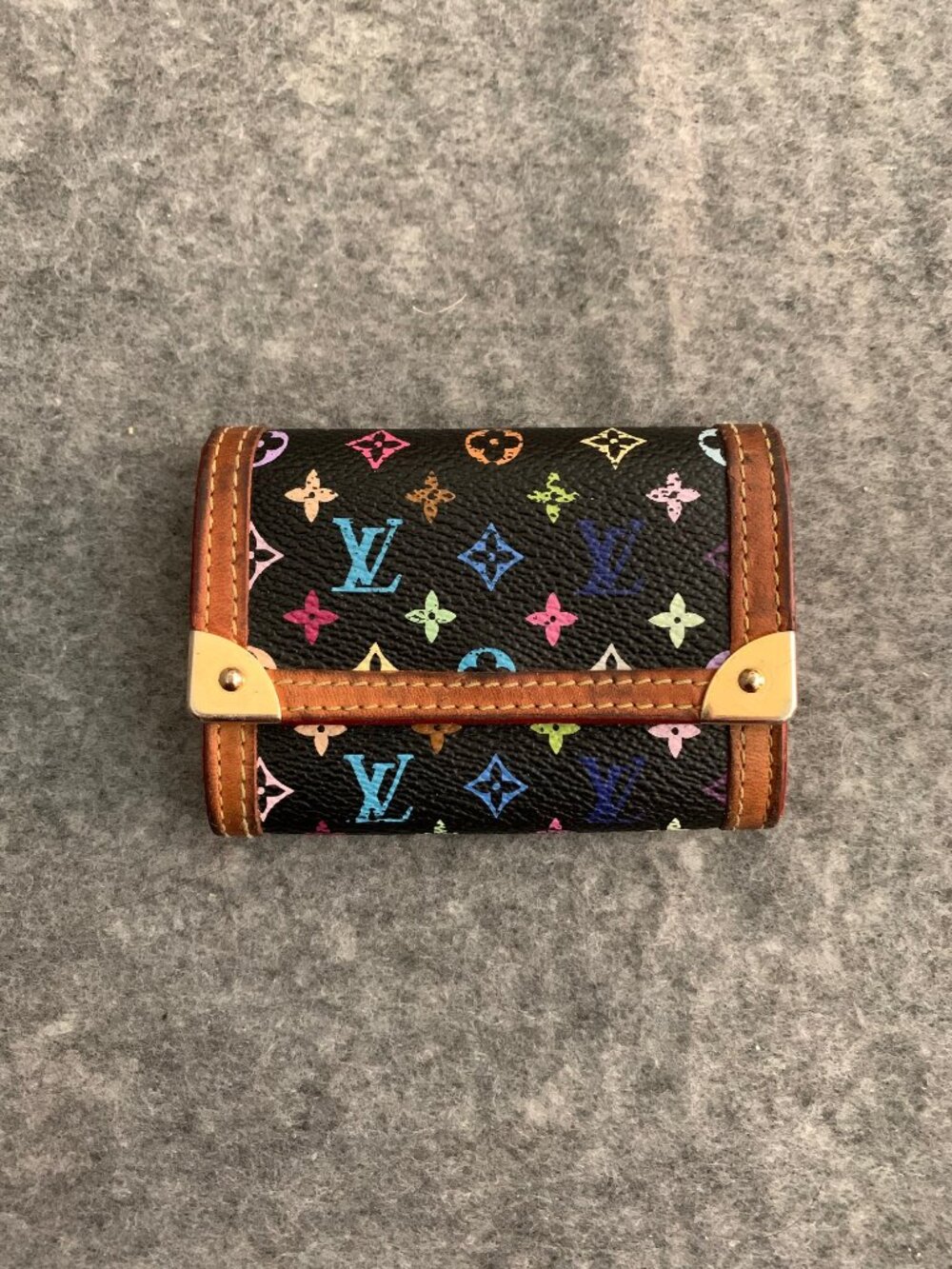 Louis Vuitton Black Monogram Multicolor Porte-Monnaie Plat Wallet Coin Purse - Picture 2 of 14